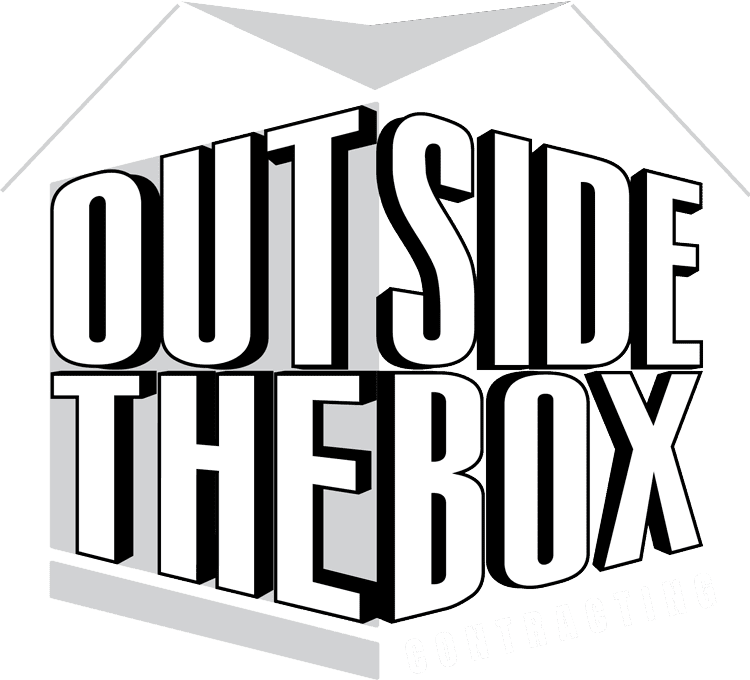 Logo with the text "Outside the Box Contracting" in bold, white letters on a 3D box design with a gray outline.